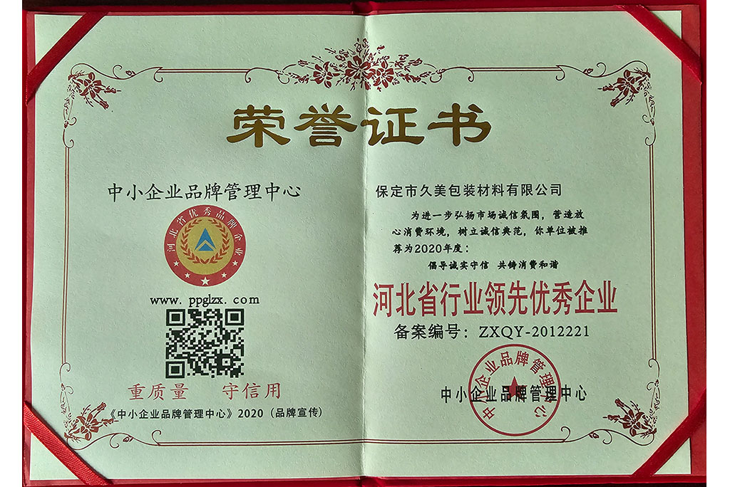 河北省行業(yè)領先優(yōu)秀企業(yè)榮譽證書 河北省行業(yè)領先優(yōu)秀企業(yè)榮譽證書